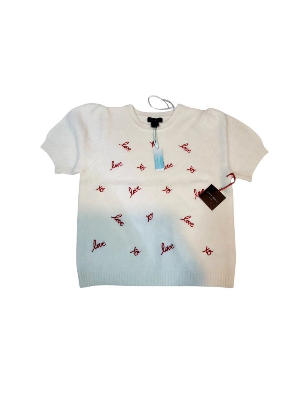 Cynthia Rowley Love-Themed White Short-Sleeve Sweater  Soft, breathable Size L